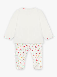 Completo pigiama T-shirt e pantaloni in velluto ecrù a fiori con stampa coniglietti neonata CEDIVINE / 22E5BF41PYJ001