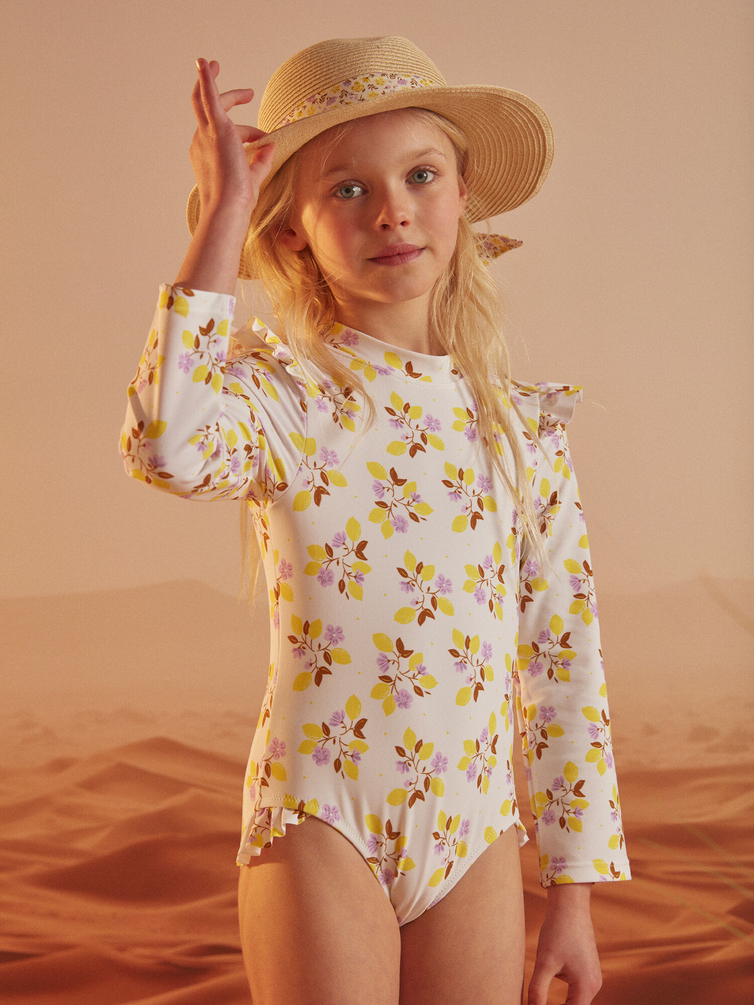 Costume tuta anti UV 50 ecru con stampa a fiori Ragazza Sergent Major