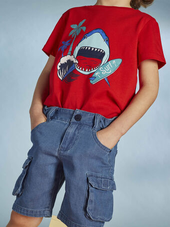 T-shirt rossa con motivo squalo bambino CYDOAGE3 / 22E3PGT1TMCF525