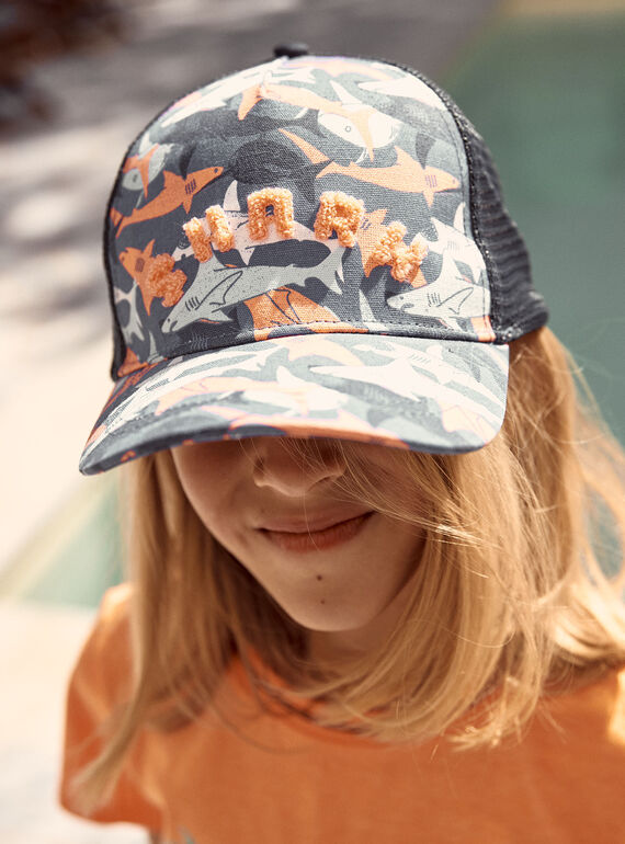 Cappellino blu con stampa squali FLYTOAGE / 23E4PGR1CHAC226