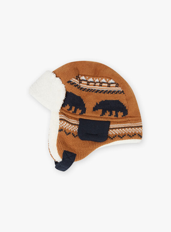 Colbacco cammello in maglia jacquard con motivi orso bambino BITETAGE / 21H4PGE3BON804
