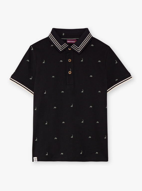Polo maniche corte nera con ricamo dinosauro bambino BAPOLAGE / 21H3PG21POL090