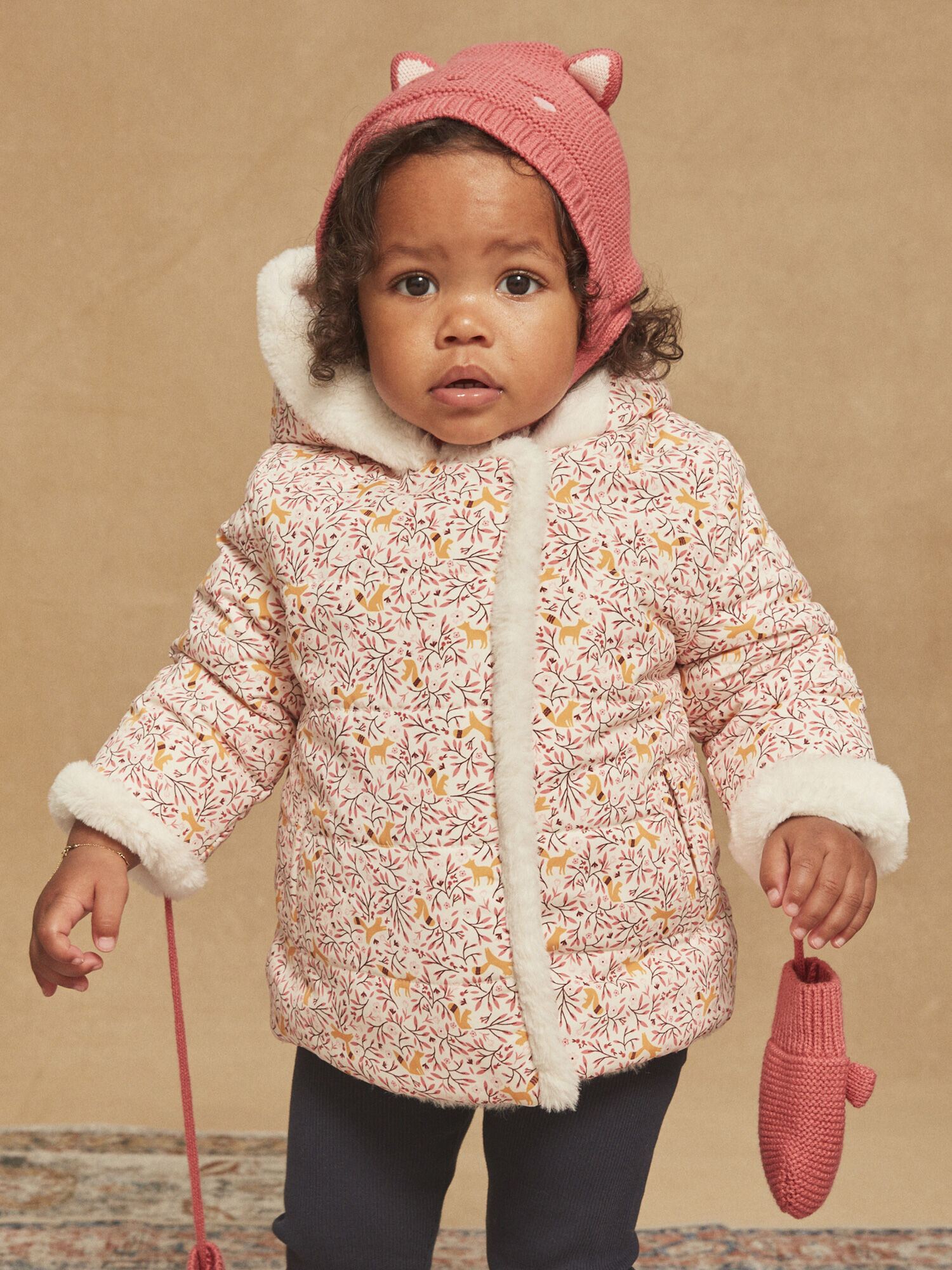 Cappotto con cappuccio double face ecru e rosa Ragazza Sergent Major