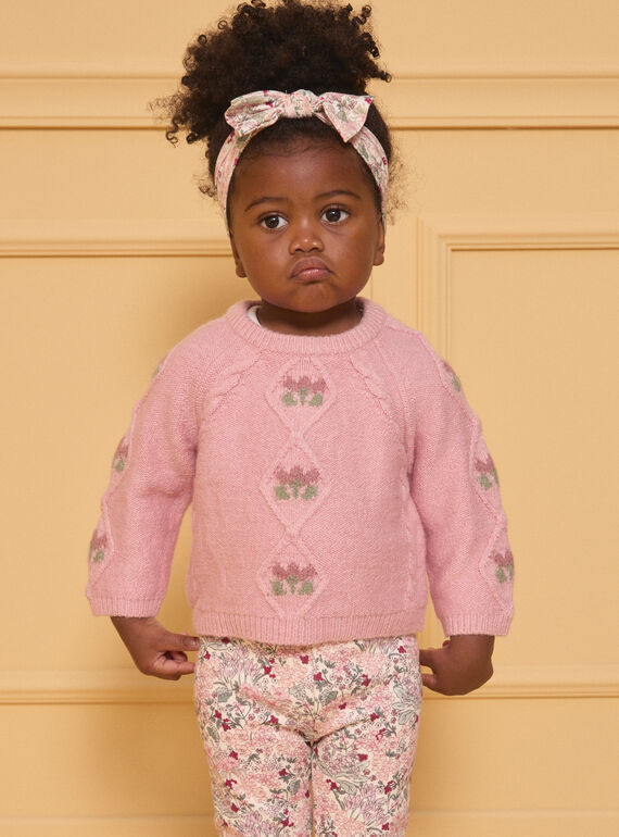 Maglione a trecce a fiori rosa pallido LANINA / 24H1BFQ1PULD329