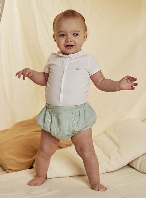Set body ecrù con collo e bloomer verde nascita unisex COLOAN / 22E0CMI1ENS203