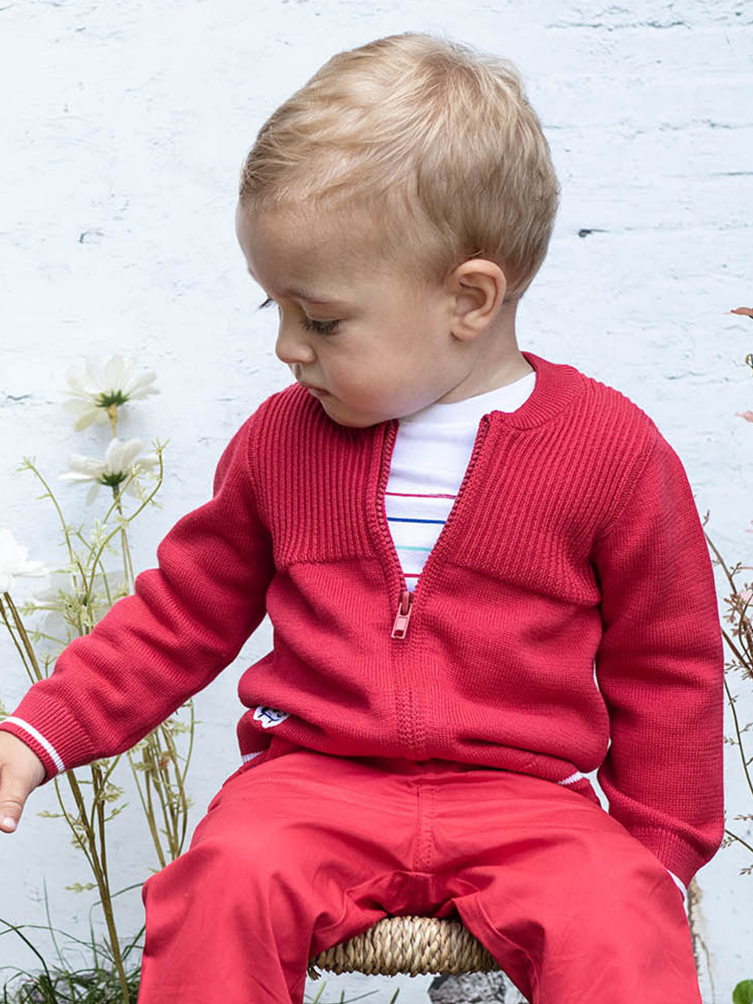 Cardigan in maglia maniche lunghe rosso neonato