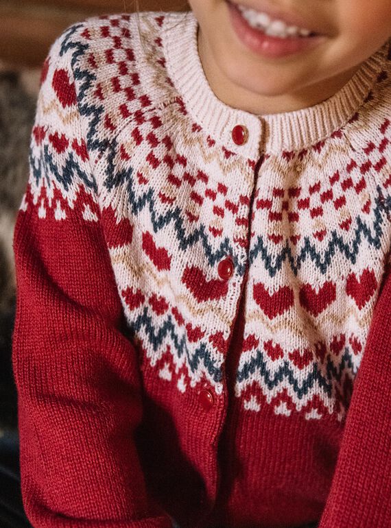Cardigan rosso e beige in misto lana DRIKERETTE / 22H2PFX2CARF526