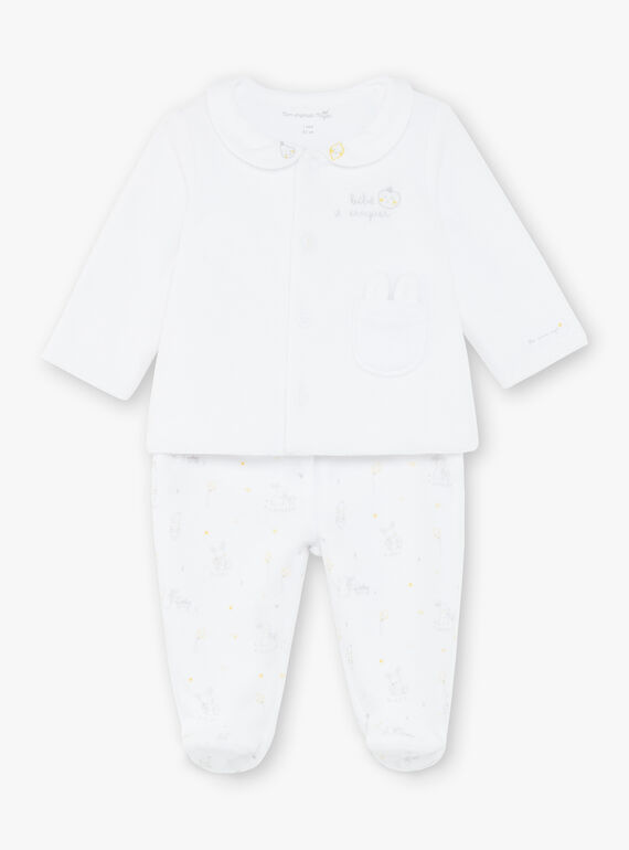Completo cardigan e pantaloni in velluto bianco neonato unisex ZOEDEN / 21E0NMG1ENS000