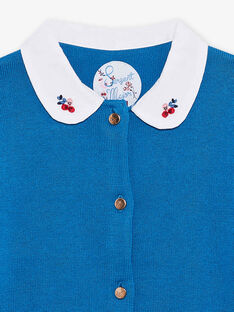 Cardigan in maglia blu con colletto Peter Pan ricamato bambina CIMIETTE / 22E2PF81CAR208