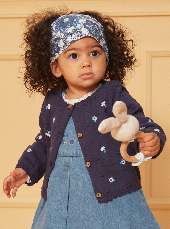 Cardigan blu navy strutturato con fiori ricamati LACORRINE / 24H1BFJ2CAR070