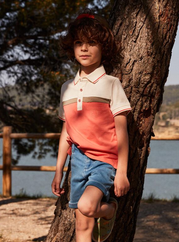 Polo ecrù e corallo bambino CUWIAGE / 22E3PGP1POL001