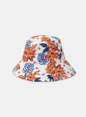 Cappello da pescatore bianco con stampa fiori tropicali arancione e blu KLOBOBETTE / 24E4PFS1CHA001
