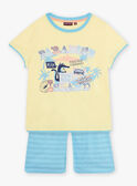 Pigiama giallo fluo e blu con motivo coccodrillo in spiaggia bambino CAPLAGE / 22E5PG51PYJB113