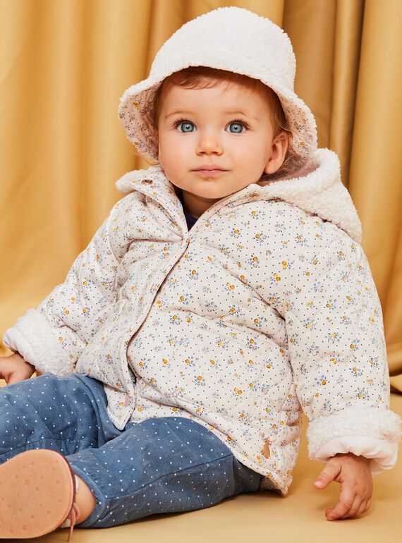 Cappotto con cappuccio con stampa fiori e pelliccia sintetica rosa chiaro DIPENNY / 22H1BFM1MAND319