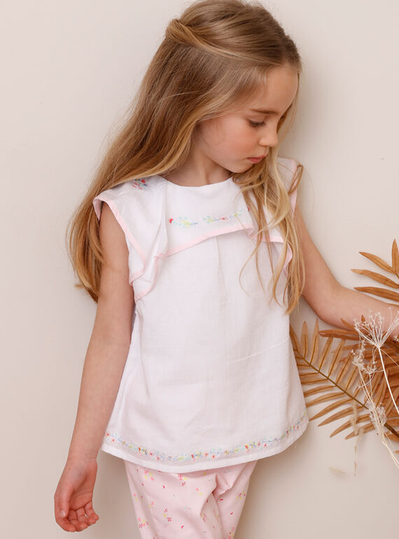 Camicia con volant ecrù bambina TYBOETTE / 20E2PFJ1CHE000