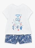 Tuta corta in popeline navy con stampa pesce e foglie multicolore KAYANIS / 24E1BGS1CBL070