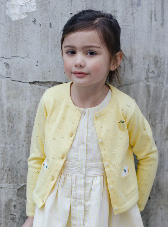 Cardigan giallo limone traforato bambina ZICADETTE / 21E2PFO1CARB104