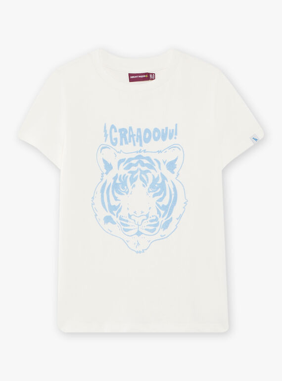 T-shirt ecrù e azzurra con motivo tigre testurizzato bambino CAZOTAGE3 / 22E3PGF1TMC001