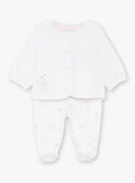 Completo cardigan in velluto fantasia e pantaloni in tubique ecrù neonata ZOLOUNA / 21E0NFG2ENS000