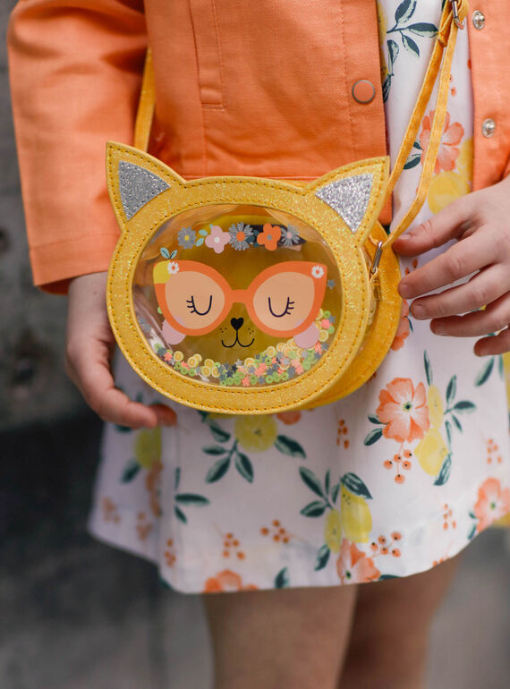 Borsa a tracolla gialla motivo testa di gatto ZITRONETTE / 21E4PFO1BESB104