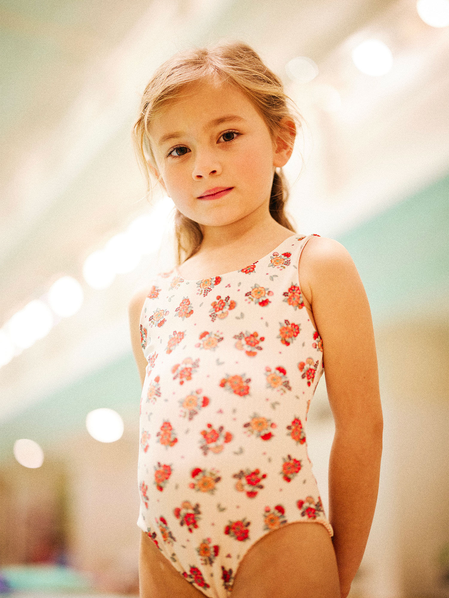 Costume intero double face ecru e rosa bambina Ragazza Sergent Major