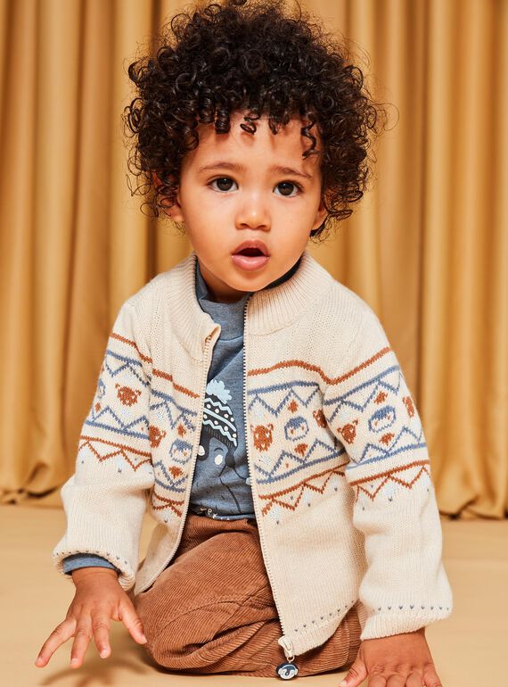 Cardigan a jacquard animali e motivi fantasia beige DASICHARD / 22H1BGY1GILA001