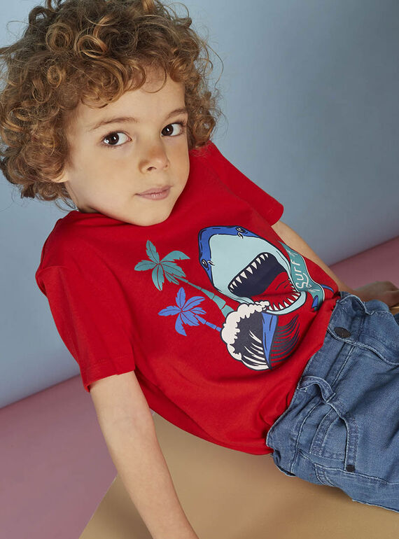 T-shirt rossa con motivo squalo bambino CYDOAGE3 / 22E3PGT1TMCF525
