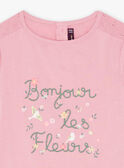 T-shirt rosa ricamata scritta a fiori fantasia bambina CETIETTE / 22E2PFB1TMC305