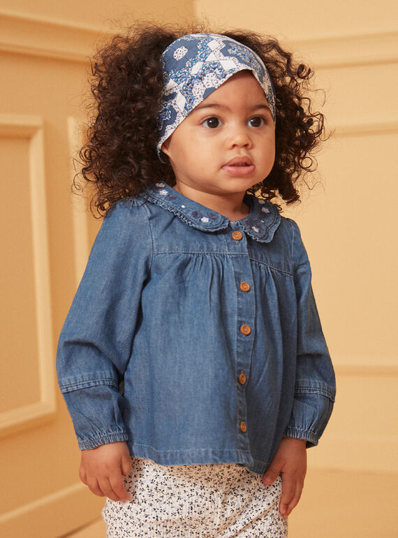 Camicia in jeans blu con collo con volant LACARINE / 24H1BFJ1CHEP274