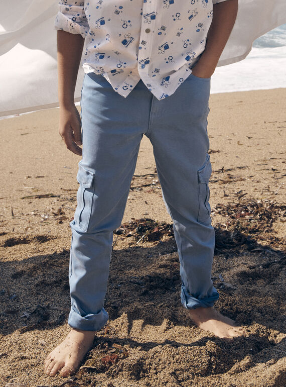 Pantaloni cargo slim blu satinato LESLIMAGE / 24H3PGJ1PANC206