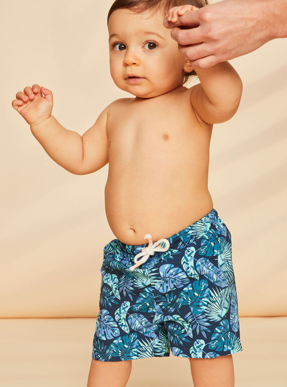 Shorts mare navy e verde con stampa foglie FISAM / 23E4BGM2MAI070