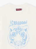 T-shirt ecrù e azzurra con motivo tigre testurizzato bambino CAZOTAGE3 / 22E3PGF1TMC001