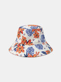 Cappello da pescatore bianco con stampa fiori tropicali arancione e blu KLOBOBETTE / 24E4PFS1CHA001