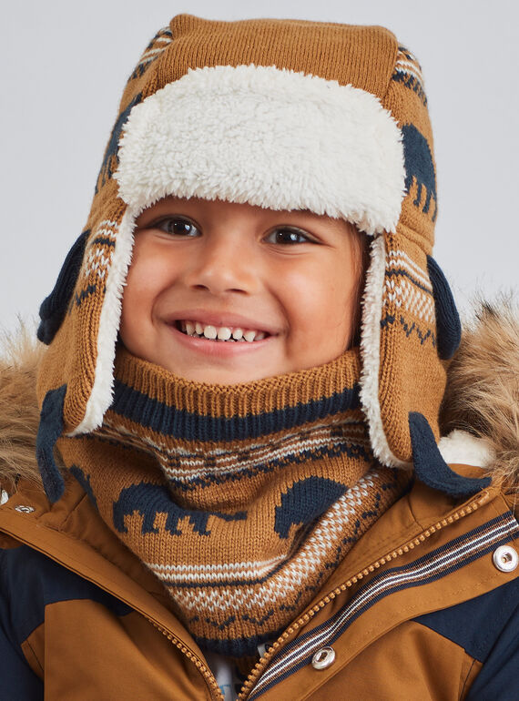 Colbacco cammello in maglia jacquard con motivi orso bambino BITETAGE / 21H4PGE3BON804