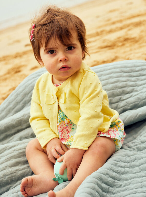Cardigan motivo a pois e fiocco giallo pastello neonata CASABINE / 22E1BFN1CARB115